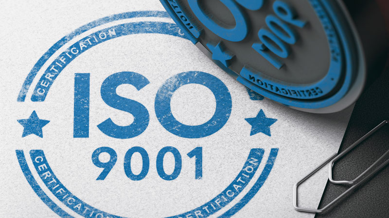 A ISO 9001 certification stamp